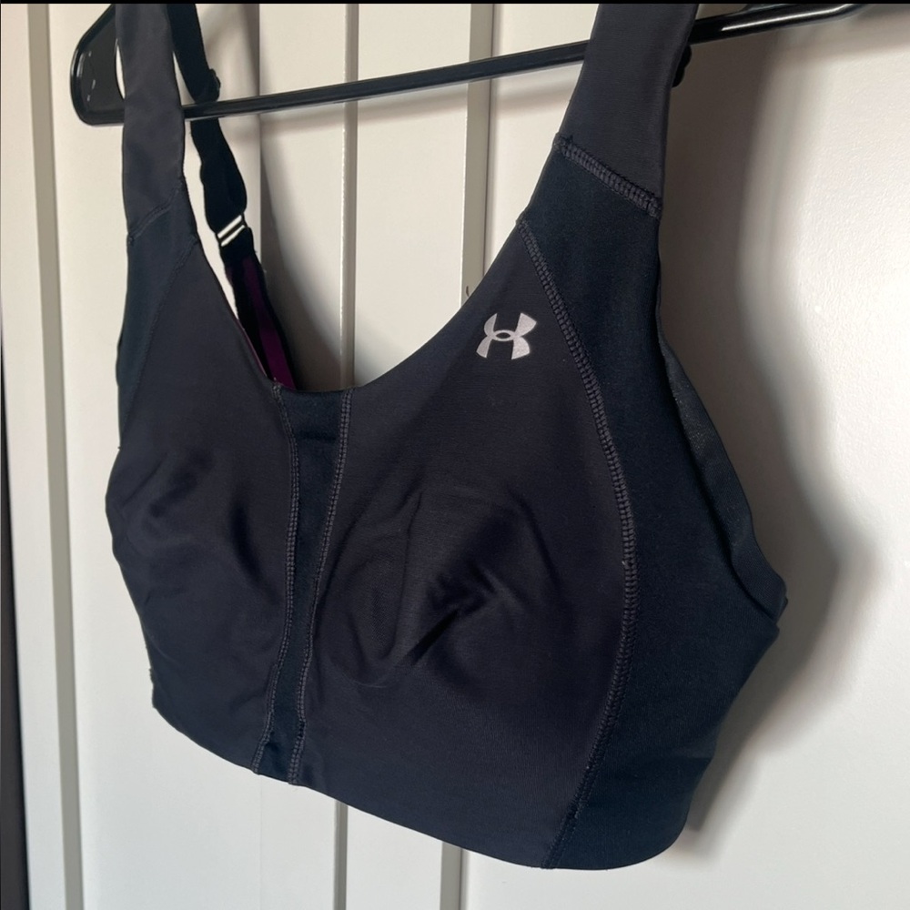 Under Armour Bra HeatGear High Impact Sports Bra Black Purple Size 34DD - Picture 3 of 7